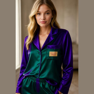 Women's Victoria's Secret Satin Pajama Set Green/Purple Size S
